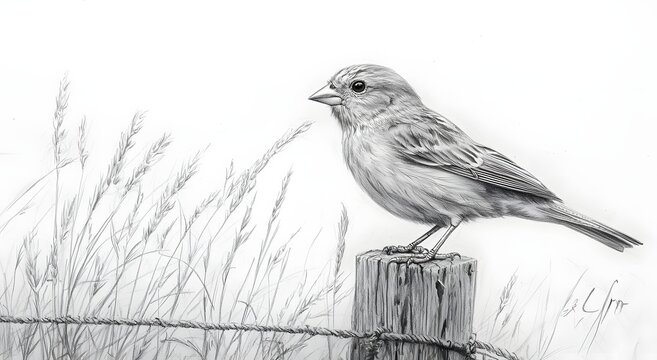 Yellowhammer countryside bird sketch with grass details photo