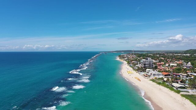 Wonderful panoramic view of the turquoise waters of Barra de Sao Miguel beach in February 2026 near Maceio, Alagoas State, Brazil 