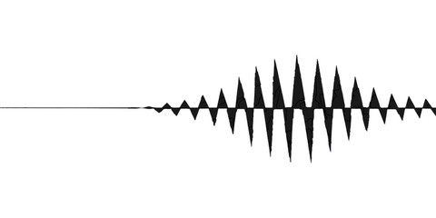 A black metal fence and train vector silhouette are isolated on a white abstract background with blue steel wave patterns, grass, and nature objects for music audio illustration © Fahid