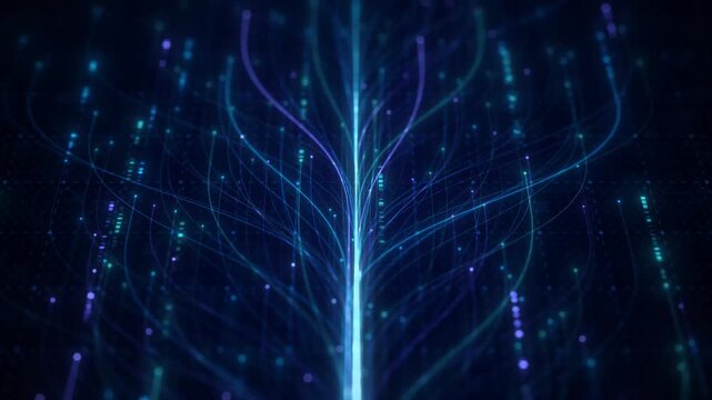 Abstract Neural Network Graph Visualization, AI Machine Learning Data Classification. Connected Nodes and Flow Lines, Big Data Technology Abstract Background for Artificial Intelligence Communication