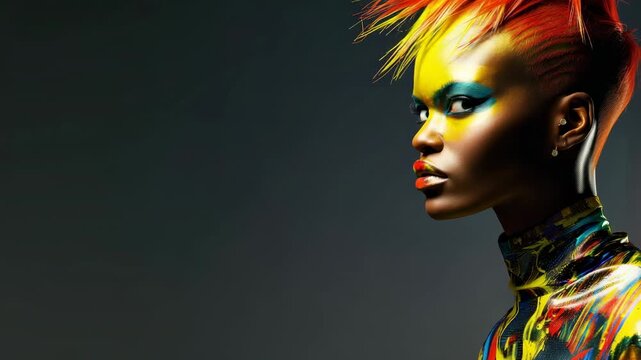 Profile of a woman with colorful makeup
