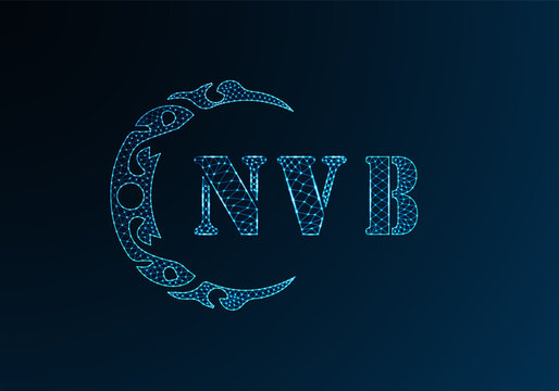Low poly letter logo NVB design. NVB letter logo low poly vector design on blue color gradient background. NVB logo low poly design