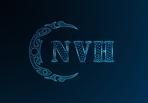 Low poly letter logo NVH design. NVH letter logo low poly vector design on blue color gradient background. NVH logo low poly design