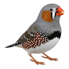 A colorful zebra finch isolated on transparent background showcasing its distinctive markings and vibrant plumage in detail