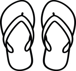 Black and white flip flops outline illustration, simple summer beach sandals line art icon isolated on white background, minimalist footwear graphic for travel and vacation design © MdMintu