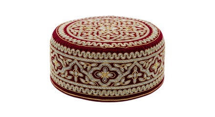 Intricately Embroidered Red Velvet Traditional Cap - Cultural Headwear Object Photo-realistic