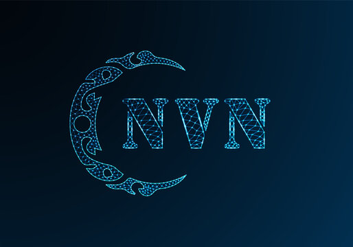 Low poly letter logo NVN design. NVN letter logo low poly vector design on blue color gradient background. NVN logo low poly design