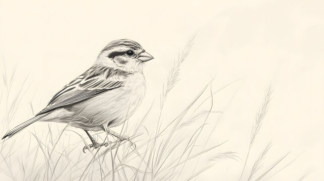 Zapata sparrow bird drawing with detailed plumage and grasses picture