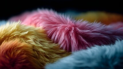 A close up view of colorful soft fluffy material in vibrant shades of pink yellow orange and blue with a moody  ic lighting