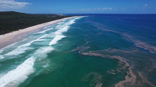 Pottsville Main Beach With Haloclines In New South Wales, Australia. - aerial shot