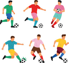 Obraz premium Collection of soccer players in action flat vector illustration