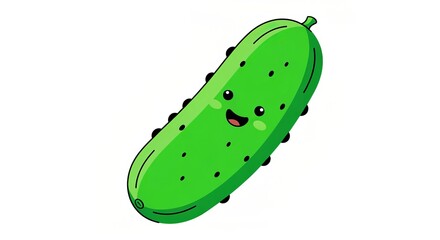 Cheerful Cucumber Character Illustration, Cute Green Vegetable with Bold Outline and Minimal Design