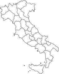 Obraz premium Detailed blank outline map of Italy with administrative regional borders and internal divisions for geography education professional cartography and infographic design projects