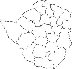 Blank Outline Map of Zambia with Detailed Administrative Districts and Provincial Borders Isolated on White Background for Education and Geographic Design Projects