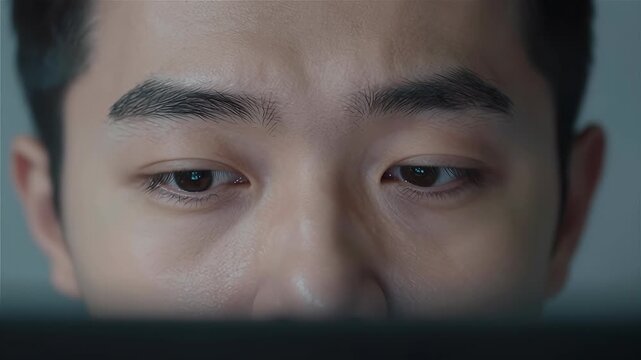 Focused Male Asian Eyes Engaged in a Digital Activity