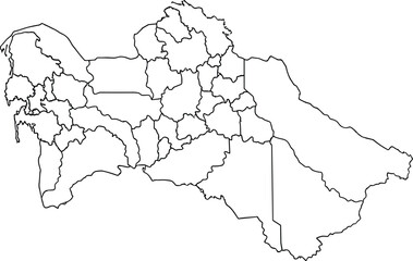 Obraz premium Blank Turkmenistan Map with Administrative Regions Outline Isolated on White Background for Infographic Design Travel Presentations and Geography Educational Illustration Projects