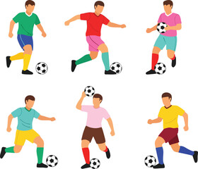 Obraz premium Set of diverse football players kicking and dribbling ball