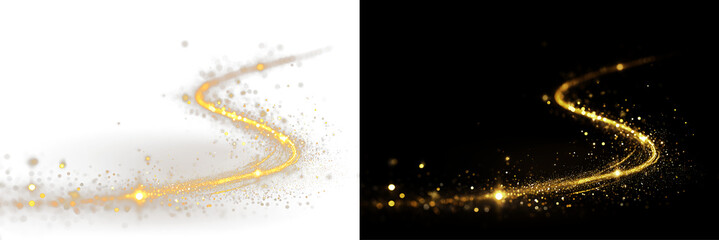 Shine, twirl, glitter, curl, magic in a glowing gold ribbon swirl PNG effect  © kulinskaia