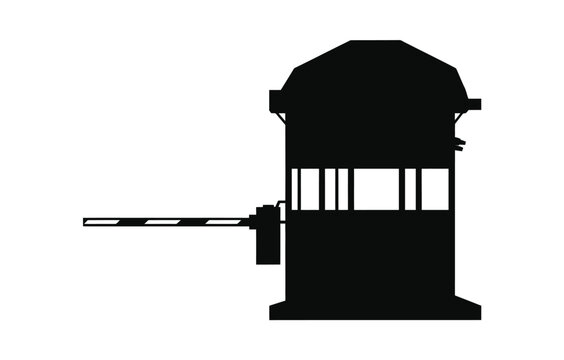 Toll Booth Black Silhouette, Isolated on White Background, Vector Illustration