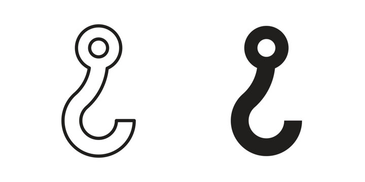 Winch hook icon. Line and Silhouette Icon Set.
