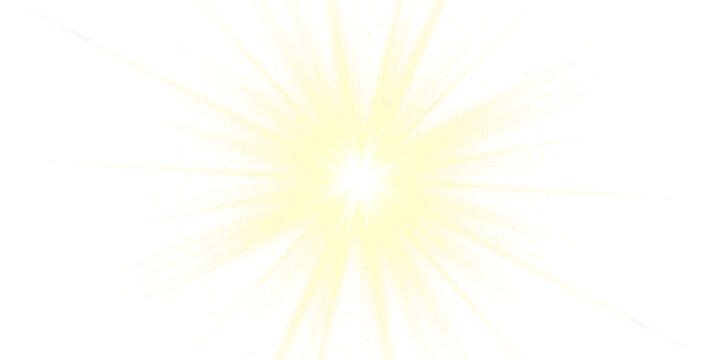 Digital star PNG burst with golden light and glowing sun rays. Bright flare and sparkle overlay on transparent background for creative design and photo editing.