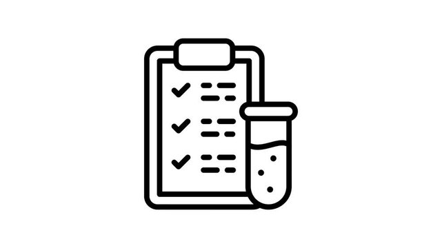 Trendy linear style animated icon of lab result report with test tube