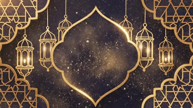 Ramadan Kareem themed design with gold lanterns and decorative islamic patterns