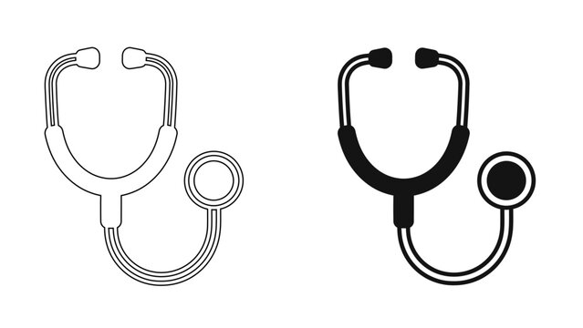 Medical stethoscope for doctor or nurse, diagnostic tool for heart and lung examination line art vector illustration
