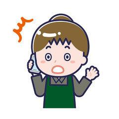 スマートフォンを使う「飲食店の店員」の女性