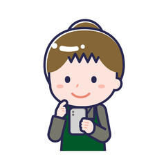 スマートフォンを使う「飲食店の店員」の女性