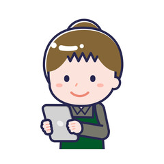 タブレットを使う「飲食店の店員」の女性