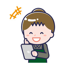 タブレットを使う「飲食店の店員」の女性