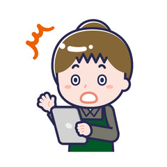 タブレットを使う「飲食店の店員」の女性