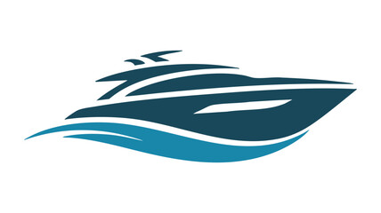 Dynamic wave logo with abstract boat design in deep blue tones