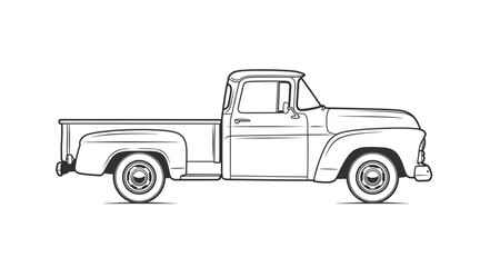 Vintage Pickup Truck Line Drawing.
