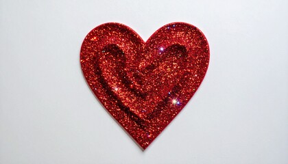 Glittering red heart shape on a clean white background, symbolizing love and romance