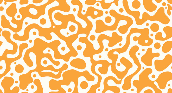Seamless orange organic blob pattern with flowing amoeba shapes on white