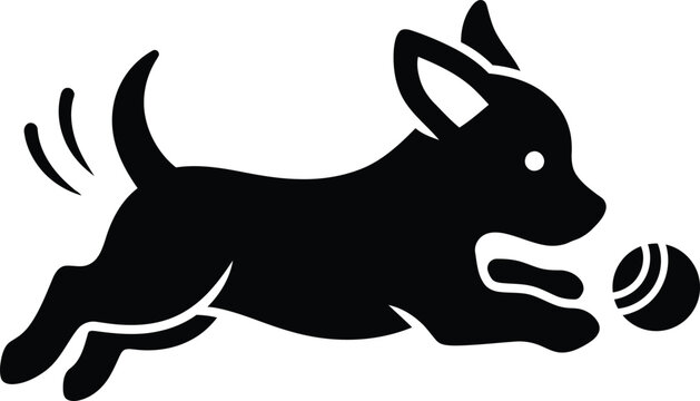 Black silhouette of a running dog isolated on transparent background