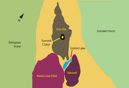 Erta Ale Map, a basaltic shield volcano in Ethiopia 