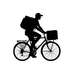 Obraz premium Delivery cyclist riding with large bag on back