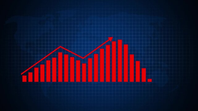 Business graph motion animation video.Business graph chart bar growth report animation red color.
