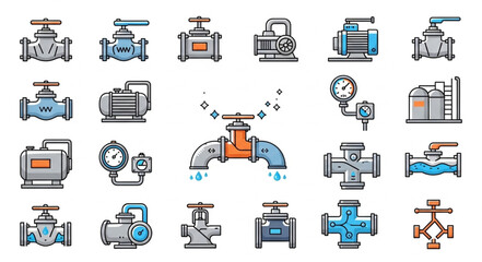 Collection of various industrial valves and pumps for fluid control and management.