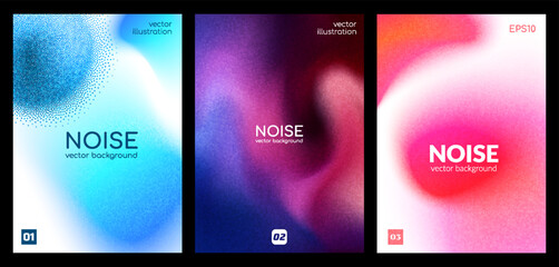 Pink and blue blurred gradient background wavy noise gradation, abstract grainy mesh and dynamic flow poster vector set © sabelskaya