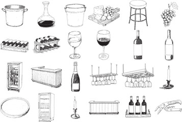 Hand Drawn Wine Bar and Winery Illustration Collection