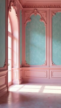 Soft pastel rococo room, textured walls, empty space , elegant, vintage, classic