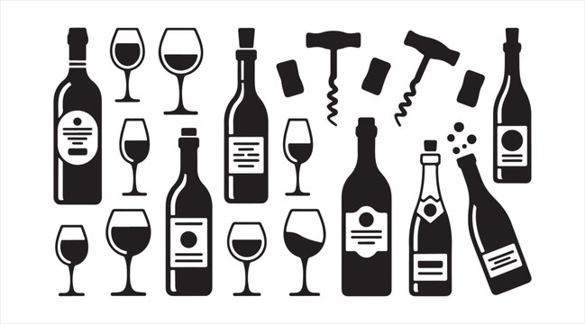 Minimal wine bottle and glass icon pack for bar restaurant and beverage design