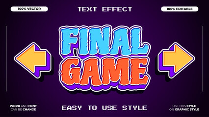 Dynamic retro game-style text effect template with vibrant colors and bold typography for creative digital design projects