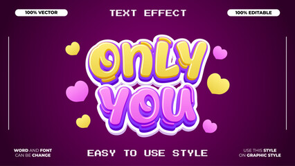 Fun and playful text effect for "Only You" with hearts and a vibrant color palette, perfect for graphic design projects