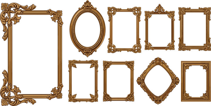 Elegant Ornate Vintage Picture Frames in Various Shapes for Decorative and Art Designs