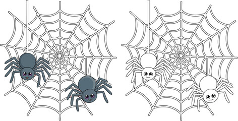 Fototapeta premium Spider and Bats Illustration and outline set isolated on transparent background